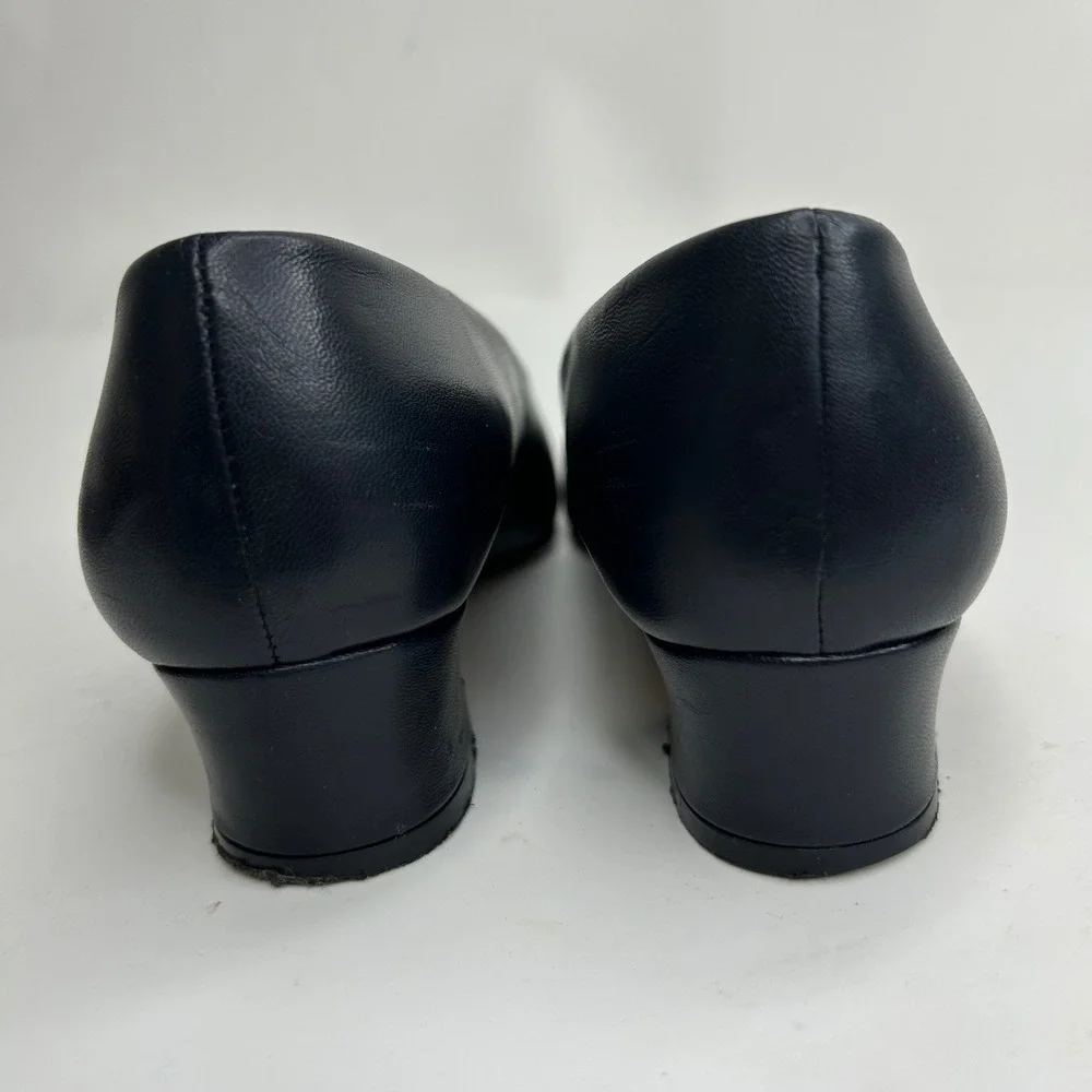 Etienne Aigner Madison Navy Blue Leather Block Heel Pumps Shoes Made Spain 6.5M